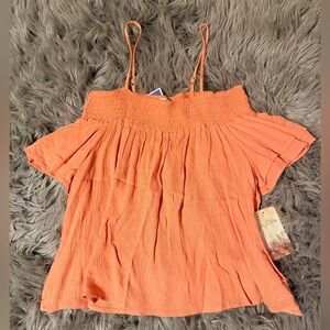 Lily White Orange Off-Shoulder Smocked Camisole